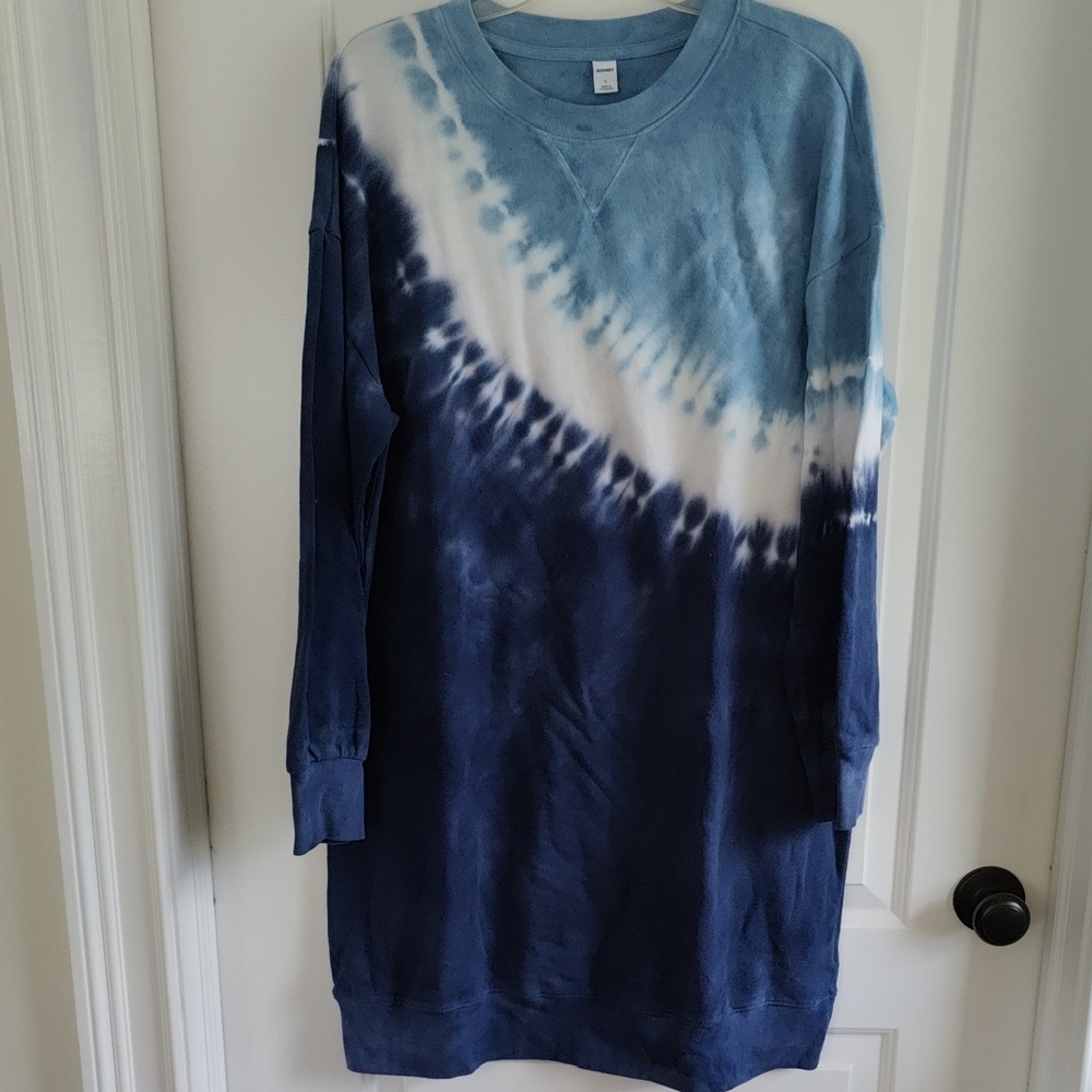 Old Navy Tie-Dye Blue Ombre Sweatshirt Dress